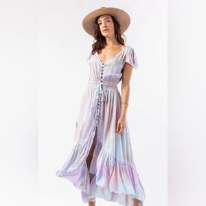 Tiare Hawaii New Moon Maxi Dress in Blue Teal Violet Smoke.